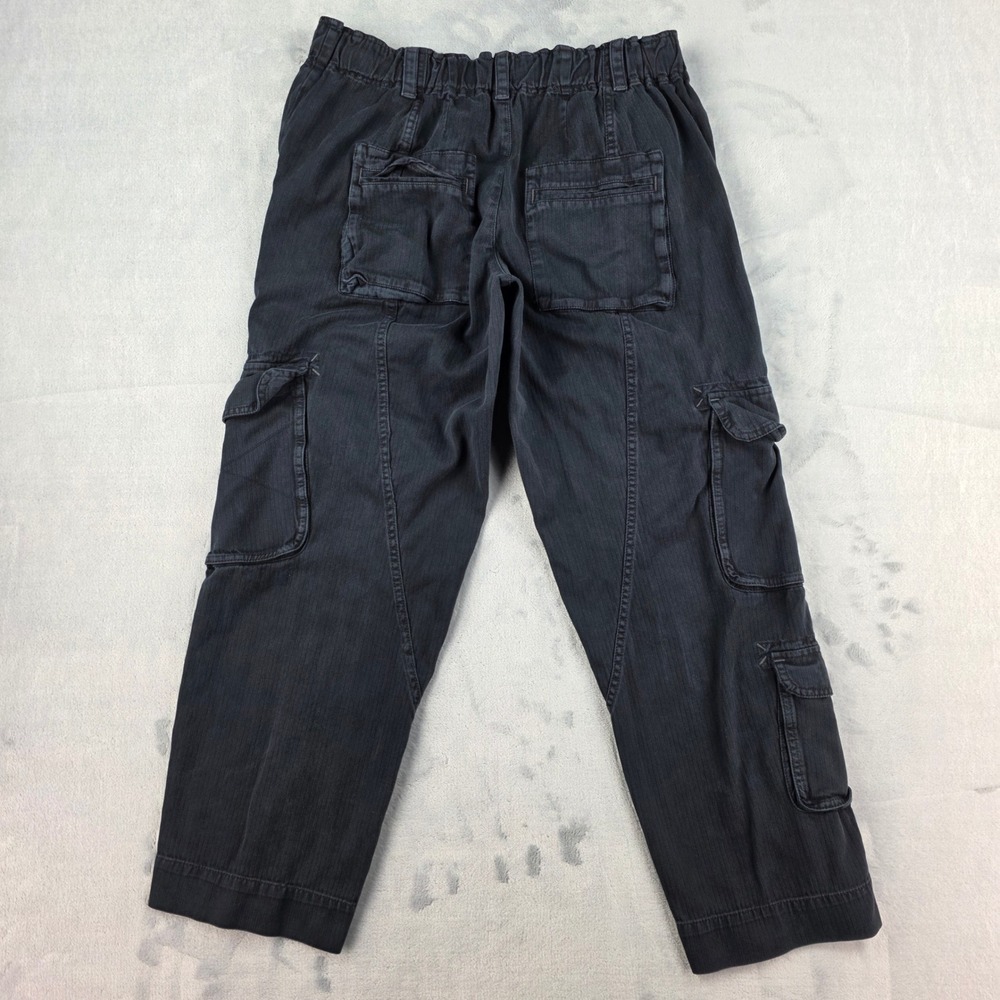 Free People Black Herringbone Cargo Pant Womens Small Cropped Drawstring - Picture 8 of 12